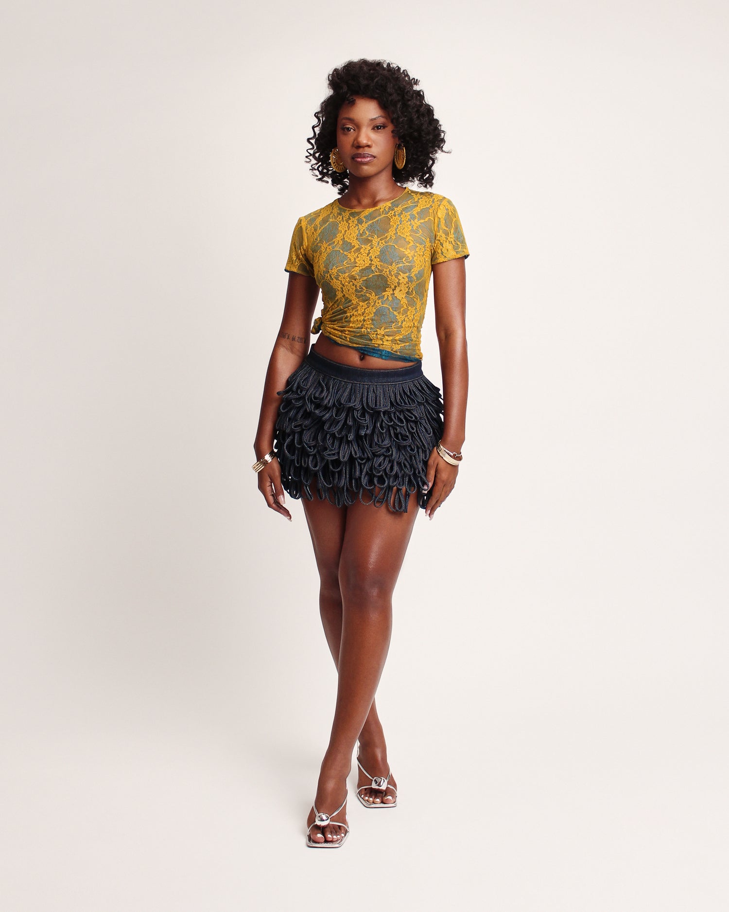 Tutu's Looped Denim Mini  Skirt